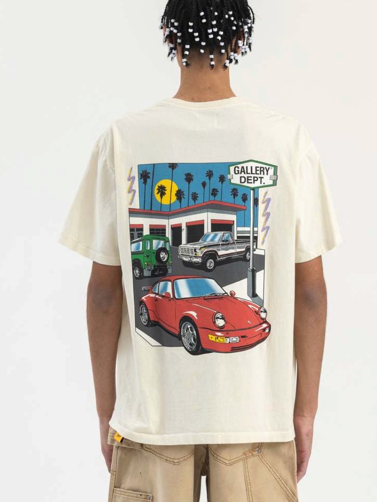 Gallery Dept Men Medium Streetwear Hipster Cream Drive Thru Cream T-Shirt